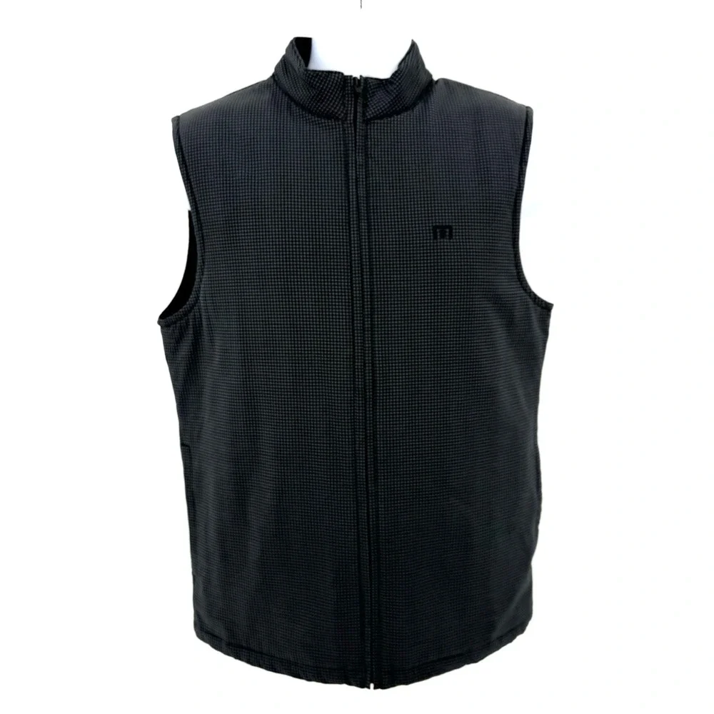 TravisMathew Keep It Up Vest Men's Small Black Check Full Zip Golf NWT 1MU365